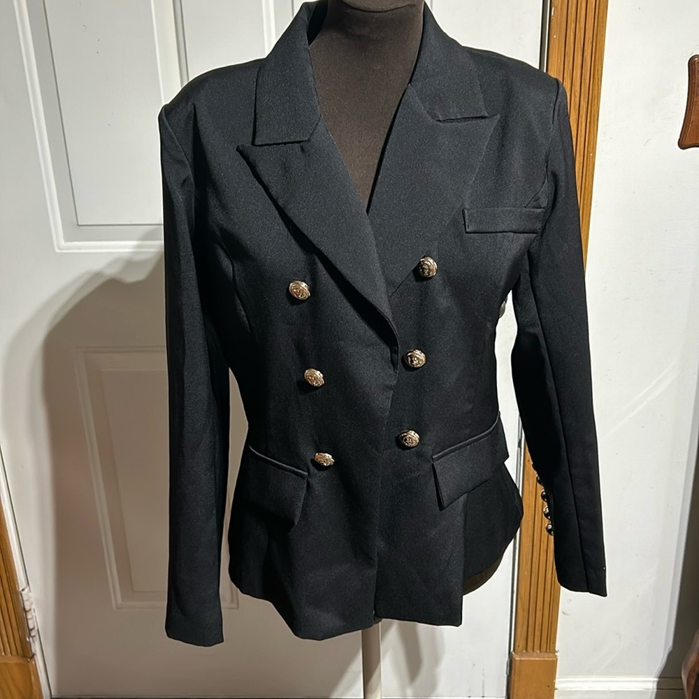 SHEIN Black Double-Breasted Blazer
